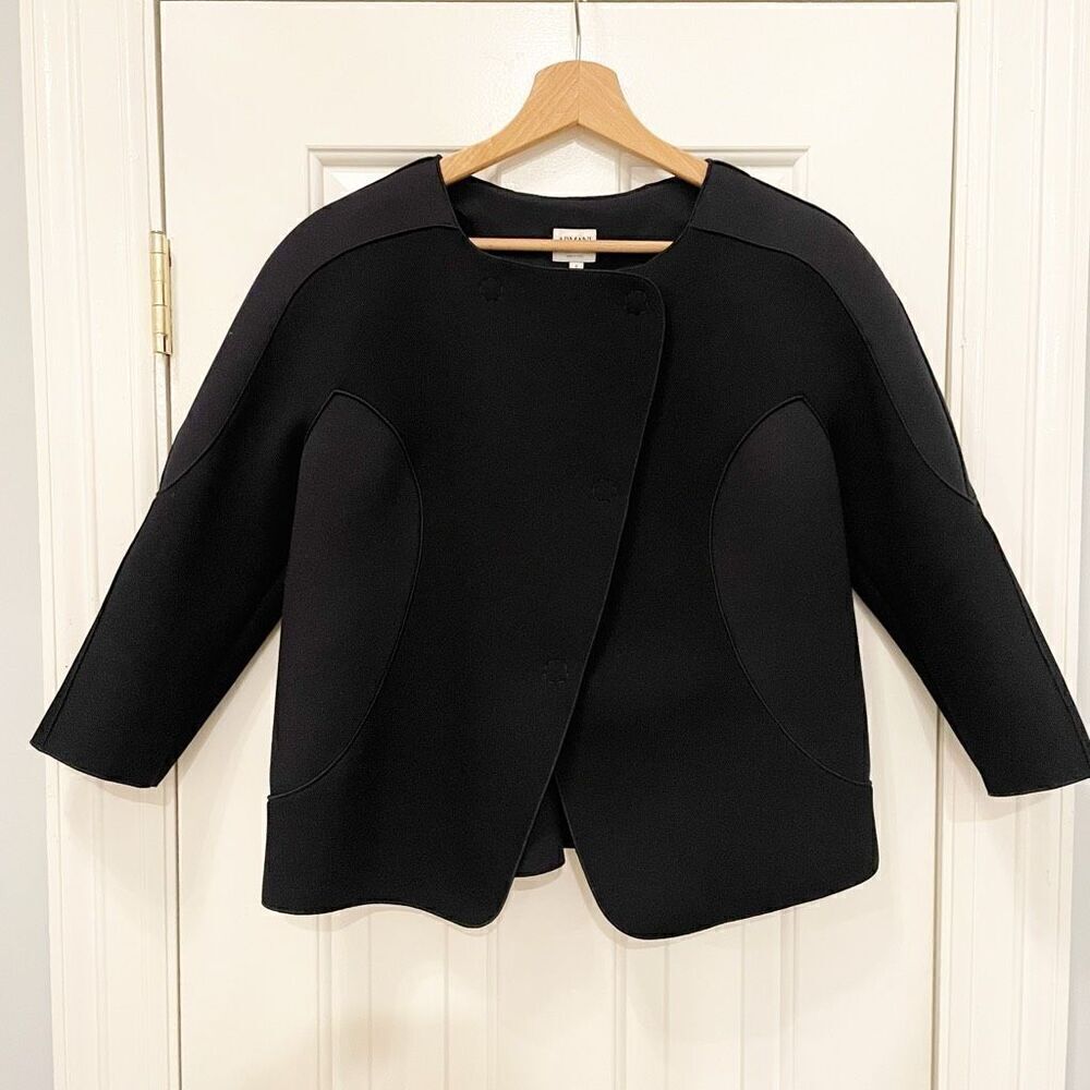 Armani Collezioni Navy Blue Neoprene Cropped Blazer Size 8 - Picture 3 of 5
